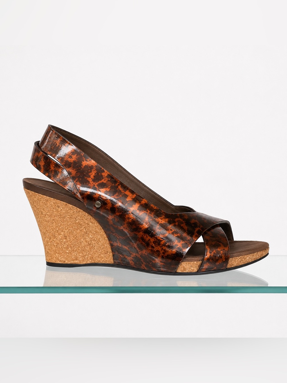 UGG patent leather animal print thick strap cork wedges 9